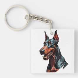 Felle Dobermann Portret Agresieve Hond cadeau Sleutelhanger