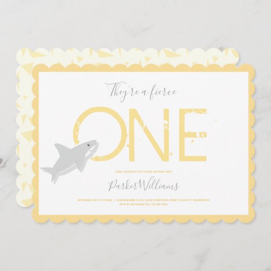 Felle eerste verjaardag van een geel haaiendier kaart (Voorkant / Achterkant)