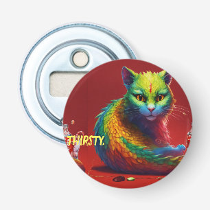 "Felle elegantie: Rode draak kat muis rond Button Flesopener