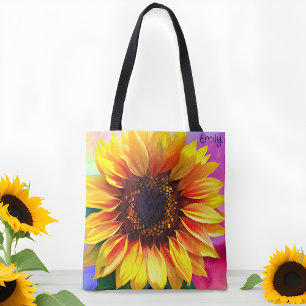 Felle en kleurrijke zonnebloemtassen tote bag