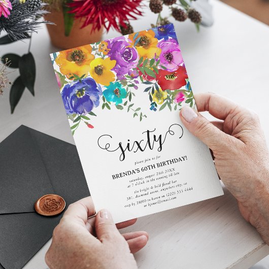 Felle en Krachtige Bloemen 60e Verjaardag Kaart