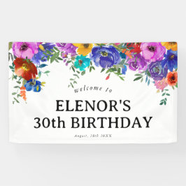Felle en moedige waterverf bloemen 30e verjaardag spandoek