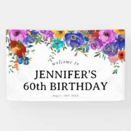 Felle en moedige waterverf bloemen 60ste verjaarda spandoek