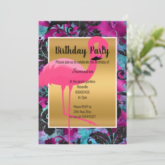 FELLE FLAMINGO TROPISCHE BLOEM KAART (Staand voorkant)