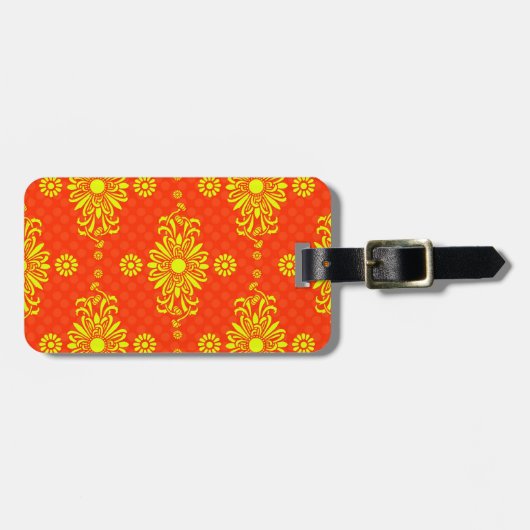Felle geel-oranje bloemendesign bagagelabel (Voorkant horizontaal)