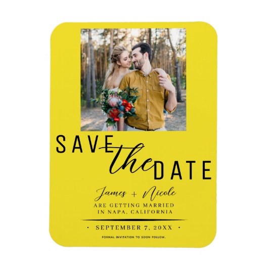 Felle Geel Save the Date Foto Bruiloft Magneet (Verticaal)