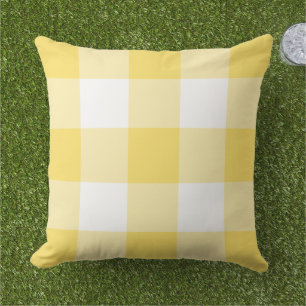 Felle geel-witte grote ginghamruit buitenkussen