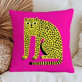 Felle gele cheeta op roze naïeve dierlijke kunst kussen
