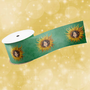 Felle gele fantasie zonnebloemen meisjes gezicht g satijnen lint
