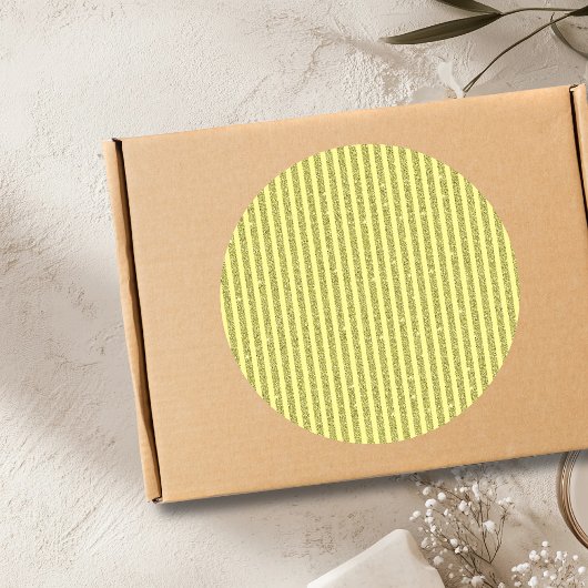 Felle gele glitters verticale strepen ronde sticker