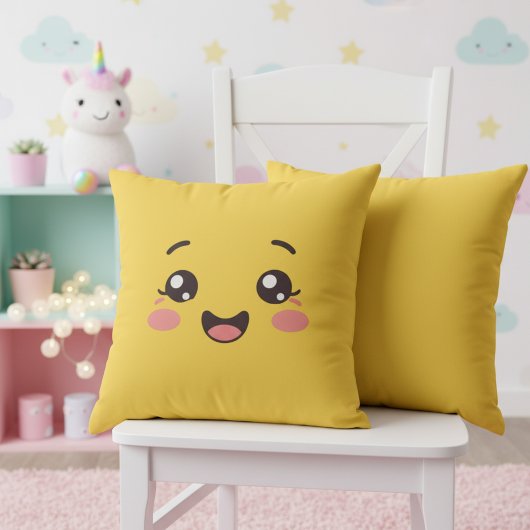 Felle gele Kawaii lachend gezicht werpkussen Kussen
