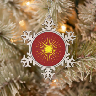 Felle Gele Schitterende Ster Markeer Kerstmis Rood Tin Sneeuwvlok Ornament