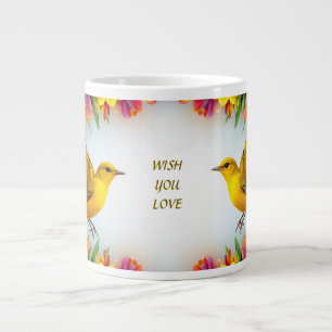 Felle Gele Vogels in een Levendig Bloemstuk Grote Koffiekop