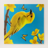 Felle Gele Zangvogel op een Tak Legpuzzel (Horizontaal)