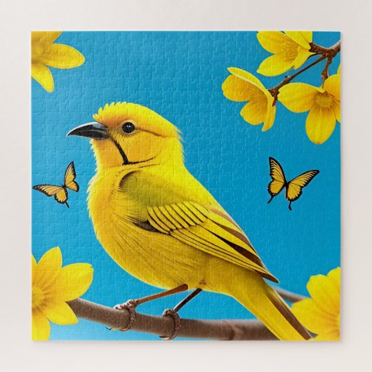 Felle Gele Zangvogel op een Tak Legpuzzel (Verticaal)