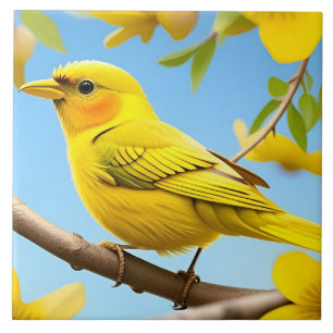 Felle Gele Zangvogel op een Tak Tegeltje
