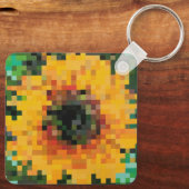 Felle gele zonnebloem in pixel art sleutelhanger (Achterkant)