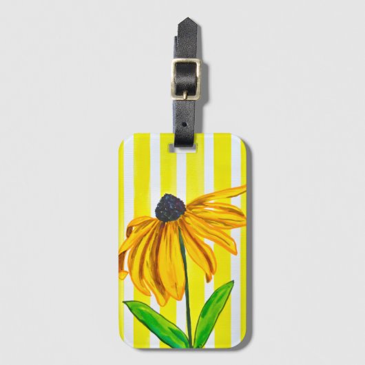 Felle Gele Zonnebloem & Strepen Reizen Bagagelabel (Voorkant (verticaal))