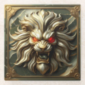 Felle Gouden Leeuw met Blazende Rode Ogen Glazen Onderzetter (Voorkant)