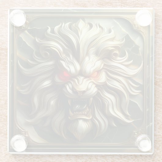 Felle Gouden Leeuw met Blazende Rode Ogen Glazen Onderzetter (Achterkant)