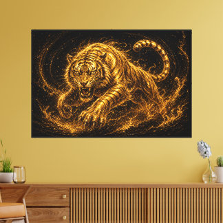 Felle Gouden Tijger Kracht en Bescherming Decorati Canvas Afdruk