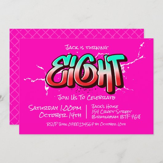 Felle Graffiti Acht Uitnodiging (Voorkant / Achterkant)