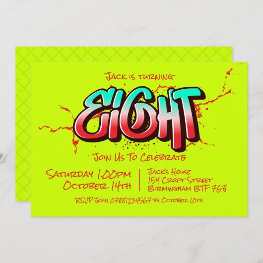 Felle Graffiti Acht Uitnodiging (Voorkant / Achterkant)