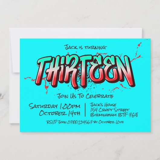 Felle Graffiti Dertien Uitnodiging (Voorkant)