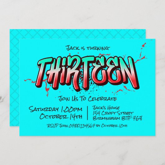 Felle Graffiti Dertien Uitnodiging (Voorkant / Achterkant)