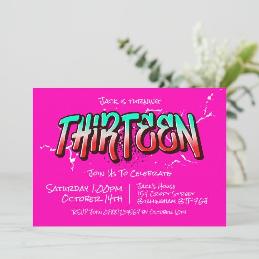 Felle Graffiti Dertien Uitnodiging (Staand voorkant)