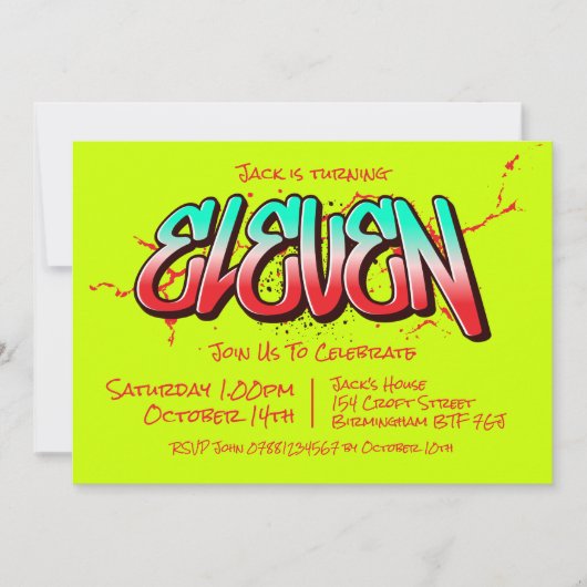 Felle Graffiti Elf Uitnodiging (Voorkant)