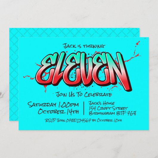 Felle Graffiti Elf Uitnodiging (Voorkant / Achterkant)