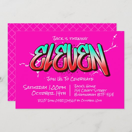 Felle Graffiti Elf Uitnodiging (Voorkant / Achterkant)