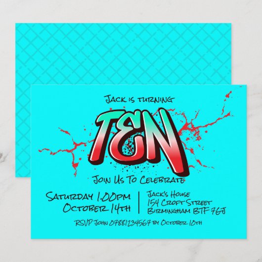 Felle Graffiti Tien Uitnodiging (Voorkant / Achterkant)