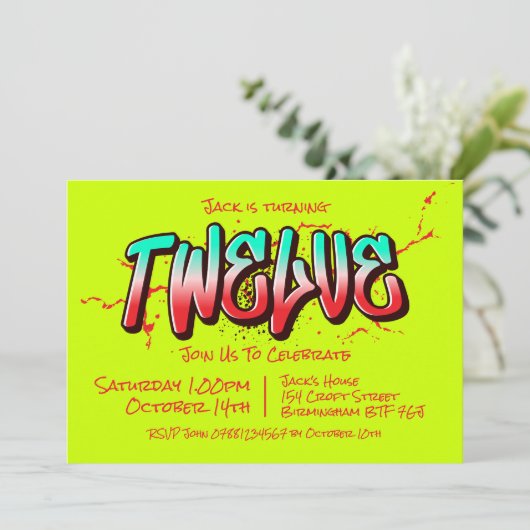 Felle Graffiti Twaalf Uitnodiging (Staand voorkant)