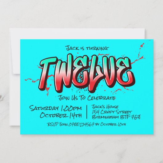 Felle Graffiti Twaalf Uitnodiging (Voorkant)