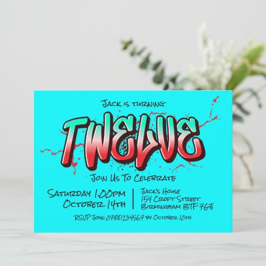 Felle Graffiti Twaalf Uitnodiging (Staand voorkant)