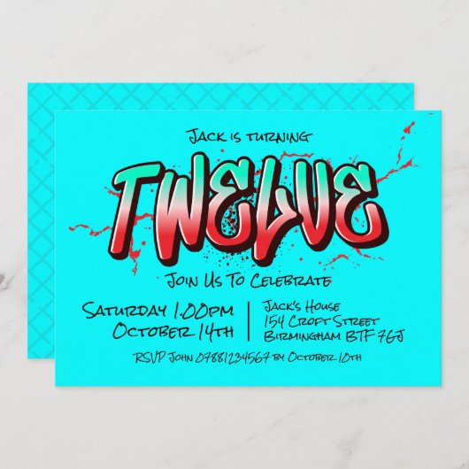 Felle Graffiti Twaalf Uitnodiging (Voorkant / Achterkant)