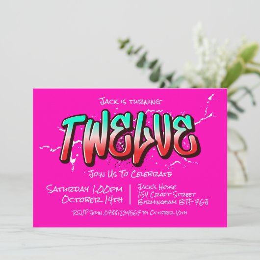 Felle Graffiti Twaalf Uitnodiging (Staand voorkant)