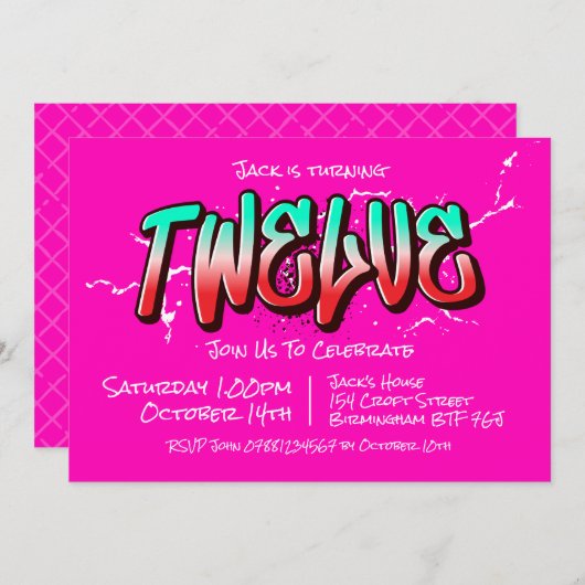 Felle Graffiti Twaalf Uitnodiging (Voorkant / Achterkant)