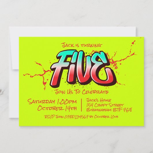 Felle Graffiti Vijf Uitnodiging (Voorkant)