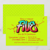 Felle Graffiti Vijf Uitnodiging (Voorkant / Achterkant)