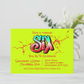 Felle Graffiti Zes Uitnodiging (Staand voorkant)