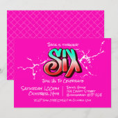 Felle Graffiti Zes Uitnodiging (Voorkant / Achterkant)