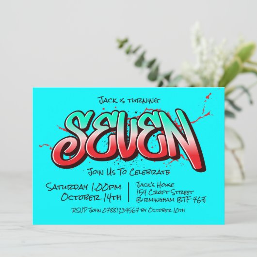 Felle Graffiti Zeven Uitnodiging (Staand voorkant)