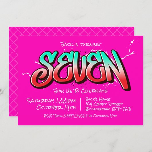 Felle Graffiti Zeven Uitnodiging (Voorkant / Achterkant)