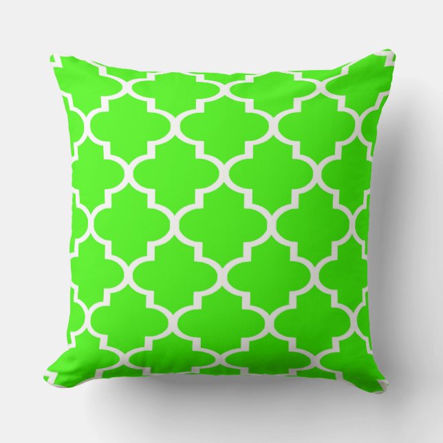Felle groen witte Quatrefoil Lattice kussen (Voorkant)