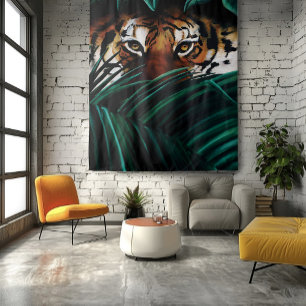 Felle Groene Jungle Tijger Ogen Wilde Natuur Blade Wandkleed