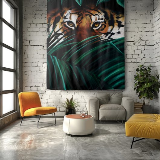 Felle Groene Jungle Tijger Ogen Wilde Natuur Blade Wandkleed