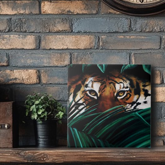 Felle Groene Jungle Tijgerogen Wilde Natuur Blader Tegeltje